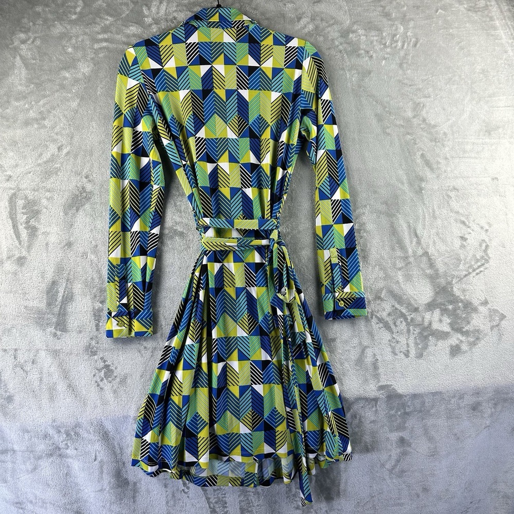 Calvin Klein Wrap Dress Women's 8 Blue Green Bright Geometric Print - Picture 7 of 7